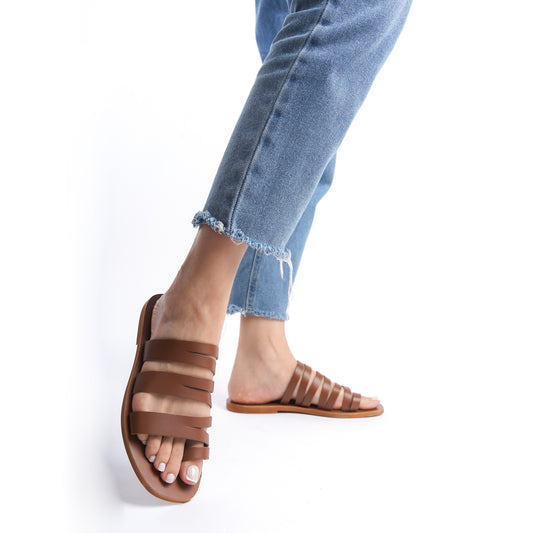 Dakota Brown Leather Women's Slippers