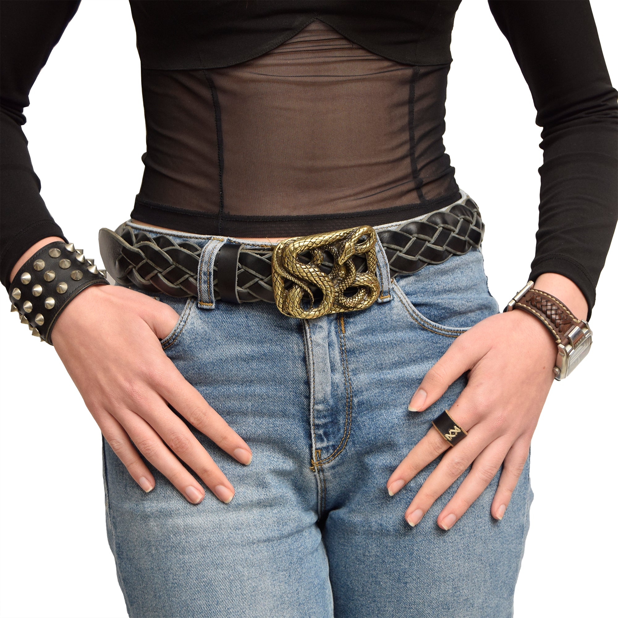 Leather Belt Black with Changeable Buckle Opulent