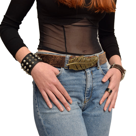 Leather Belt Brown with Changeable Buckle Hues