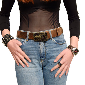 Leather Belt Bronz with Changeable Buckle Hesperia