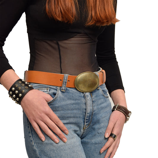 Leather Belt Tan with Changeable Buckle Touch