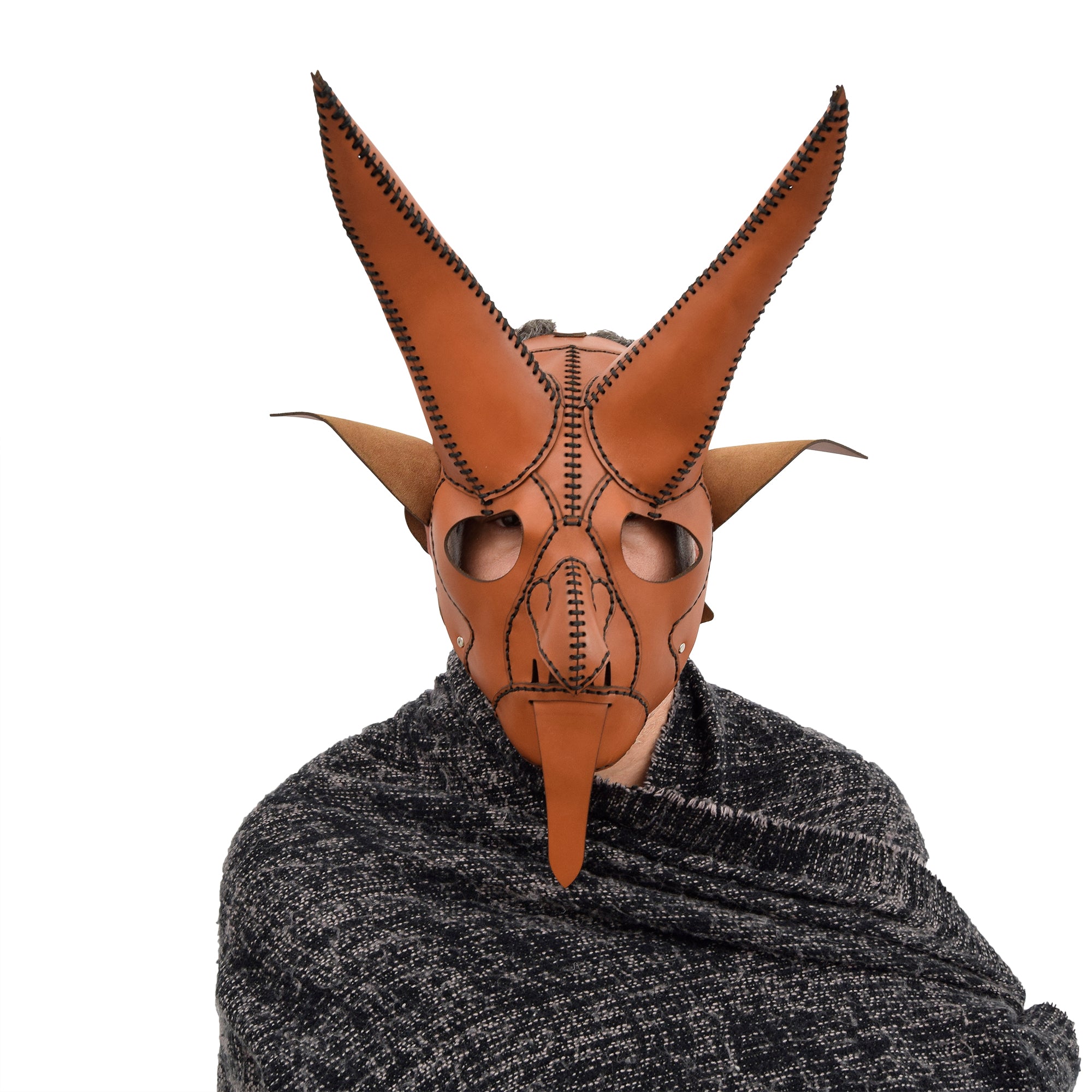 Tan Leather Devil Mask