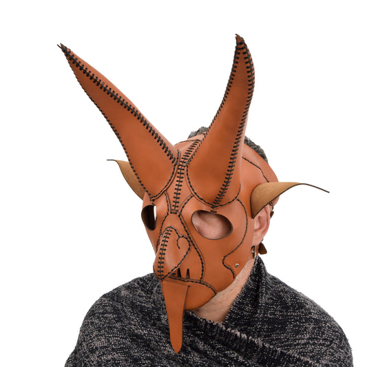 Tan Leather Devil Mask