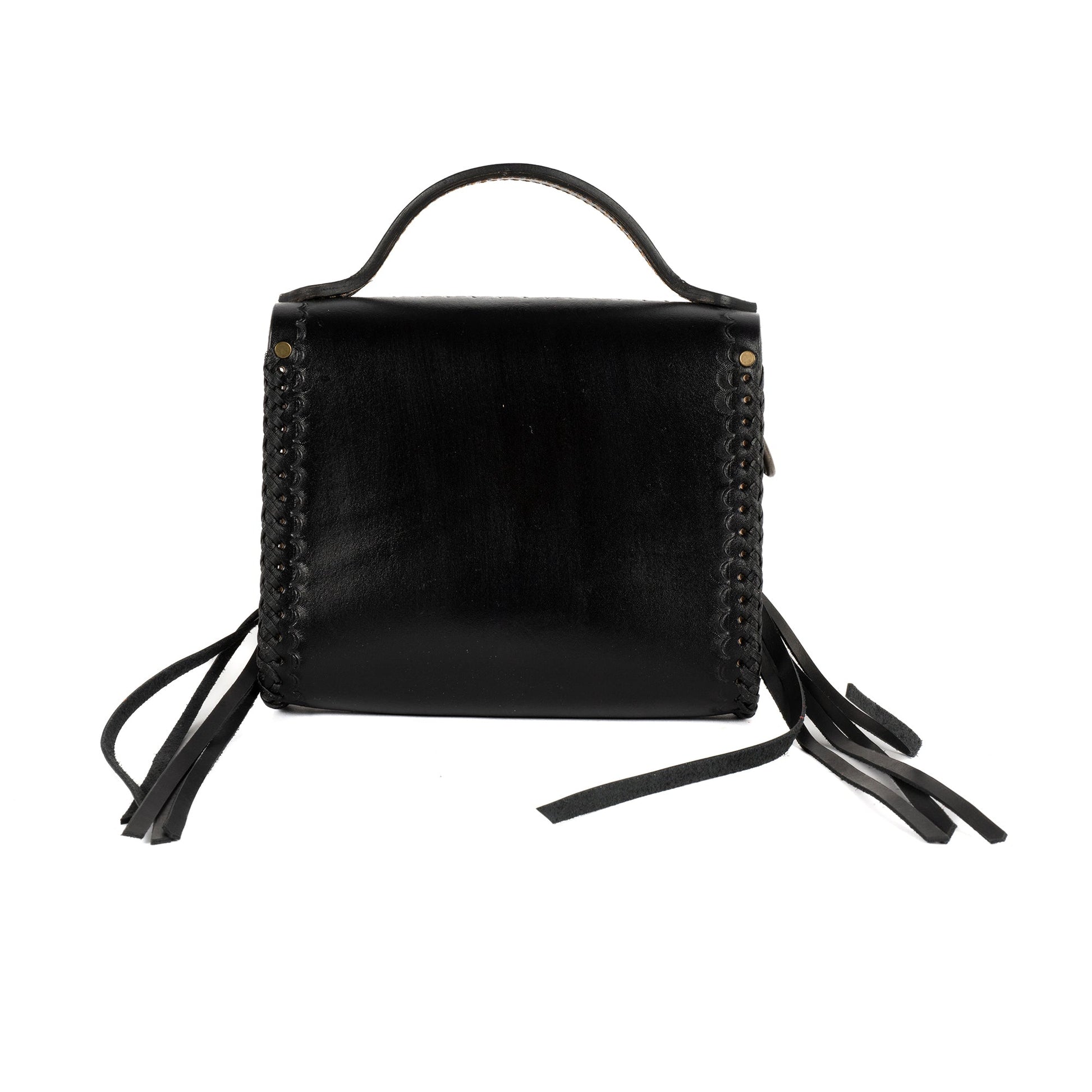 Black Leather Carved & Crafted Hand Bags Rachel