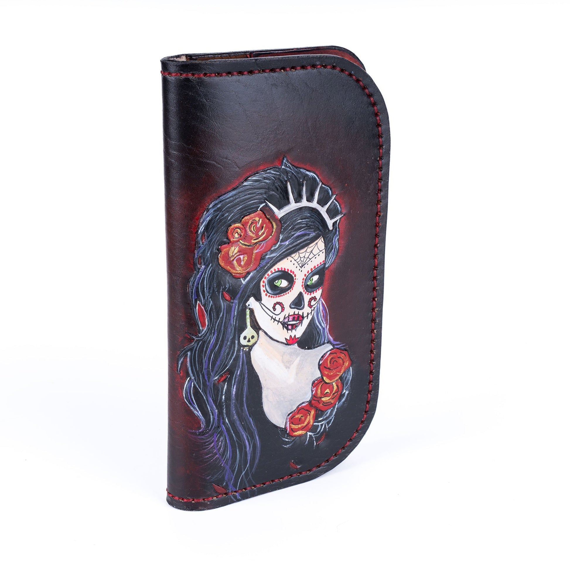 Black Leather Carved & Crafted Wallet Hallowen Women