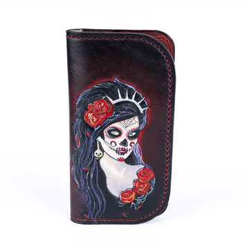 Black Leather Carved & Crafted Wallet Hallowen Women