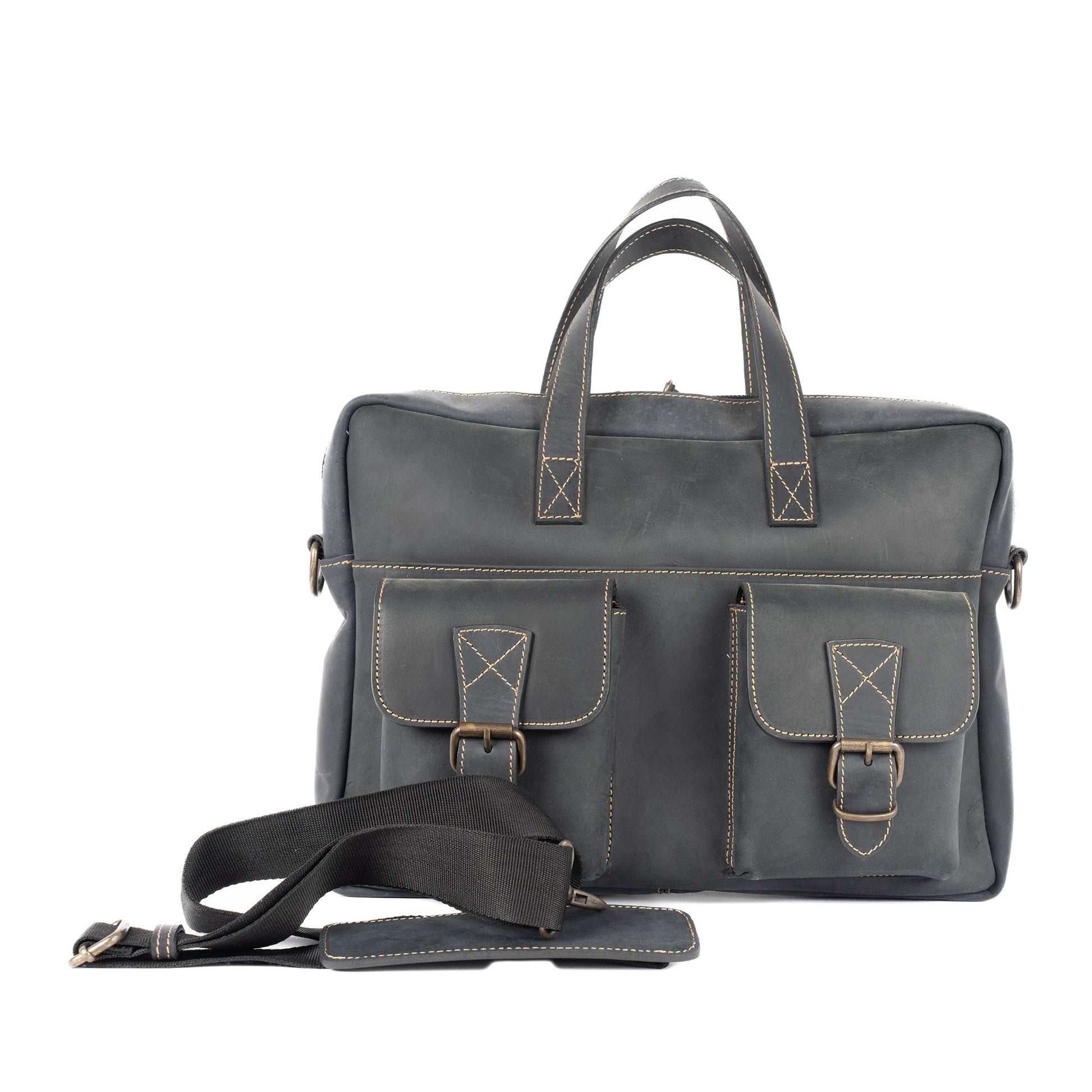 Black Leather Messenger Bag Zulu