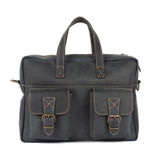 Black Leather Messenger Bag Zulu