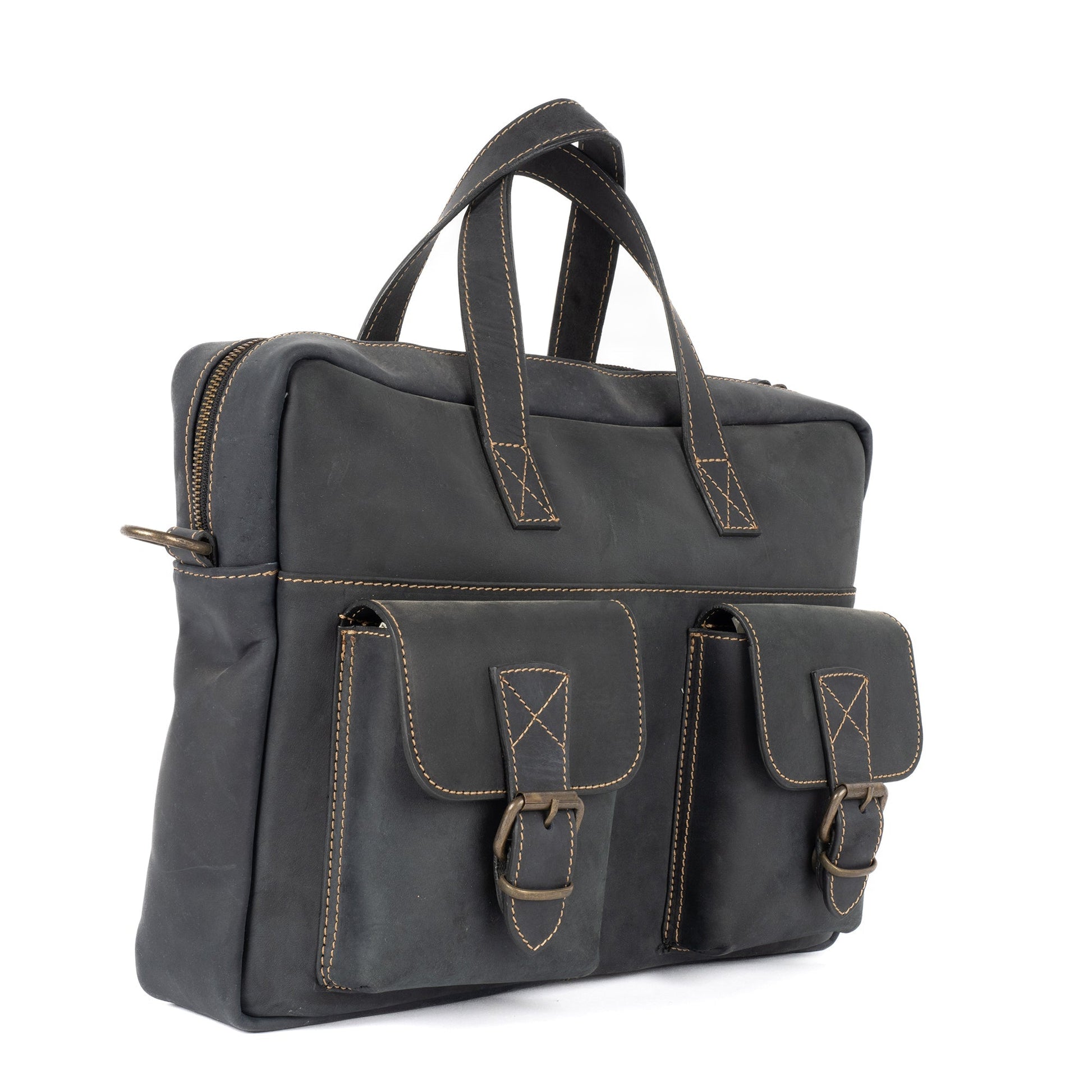 Black Leather Messenger Bag Zulu