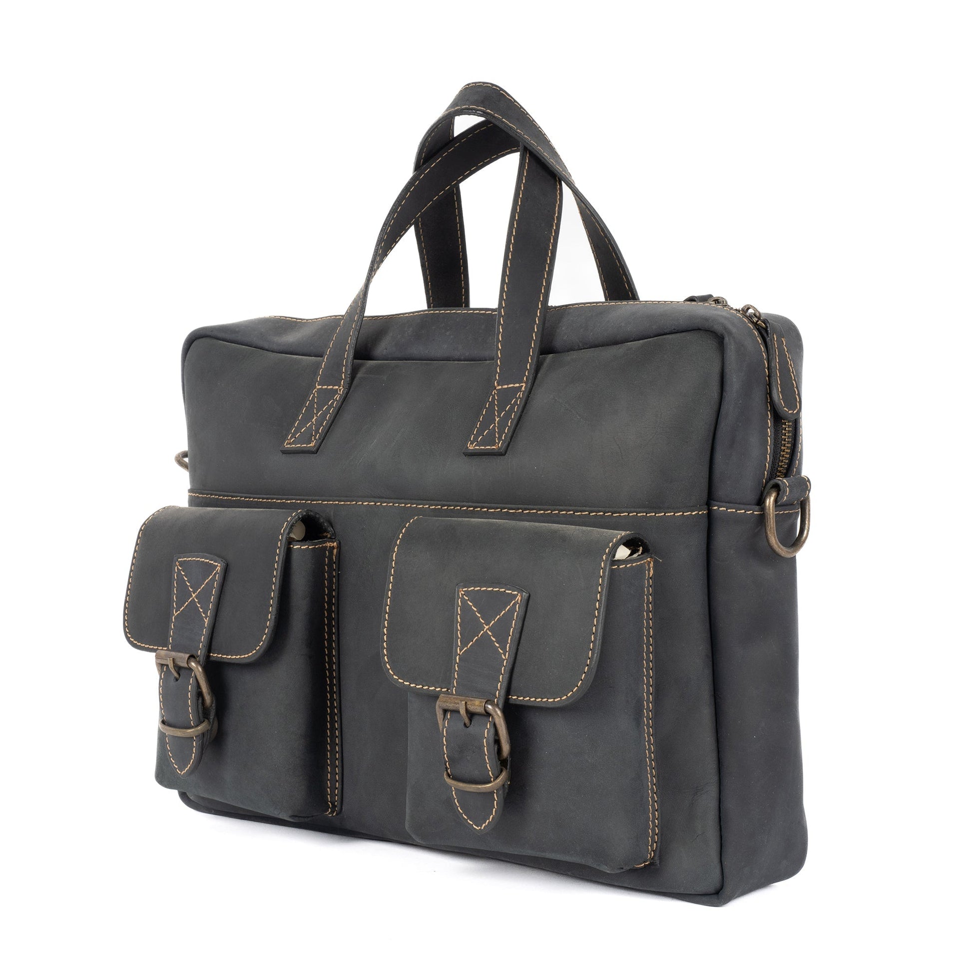 Black Leather Messenger Bag Zulu