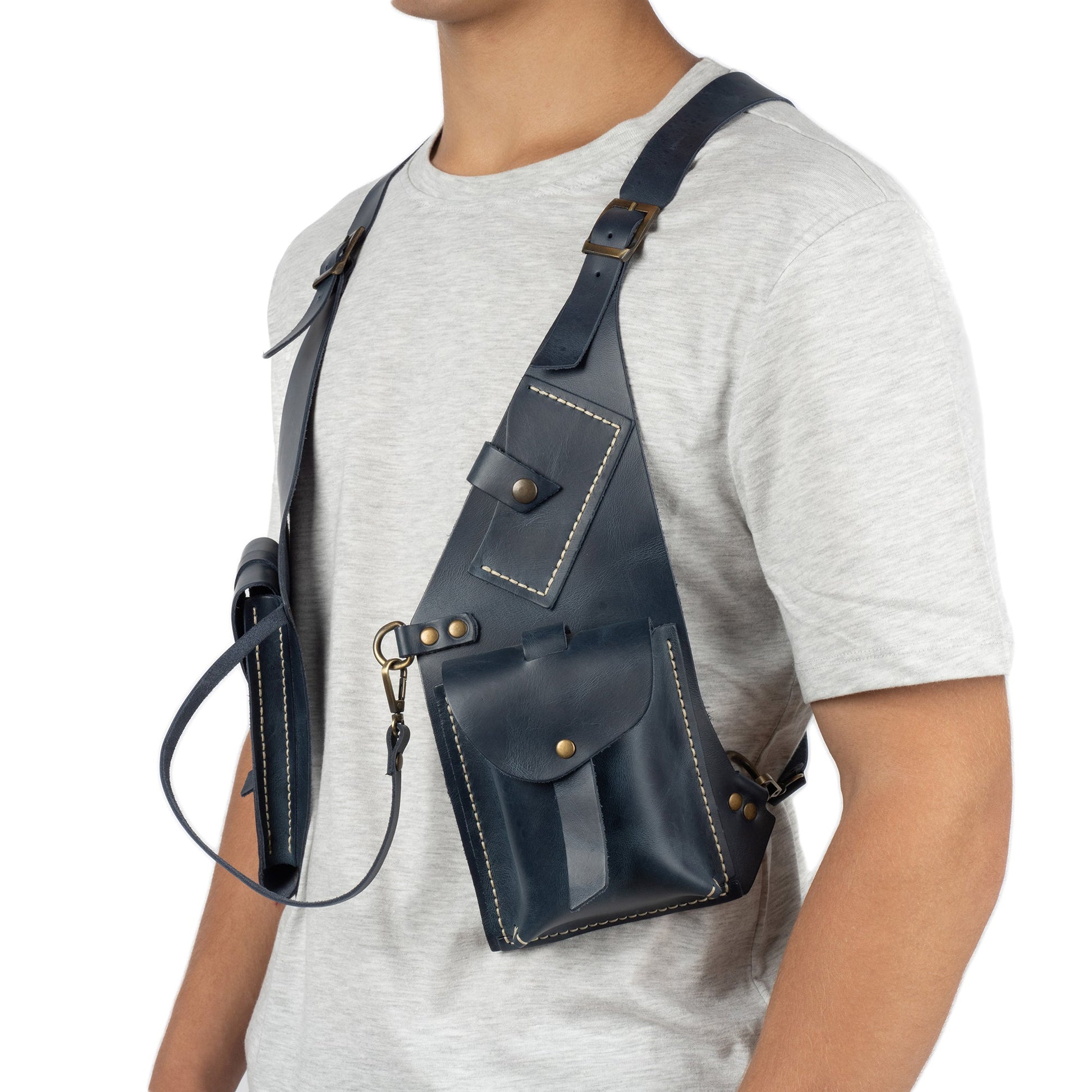 Blue Shoulder Leather Holster With Pocket Regulus