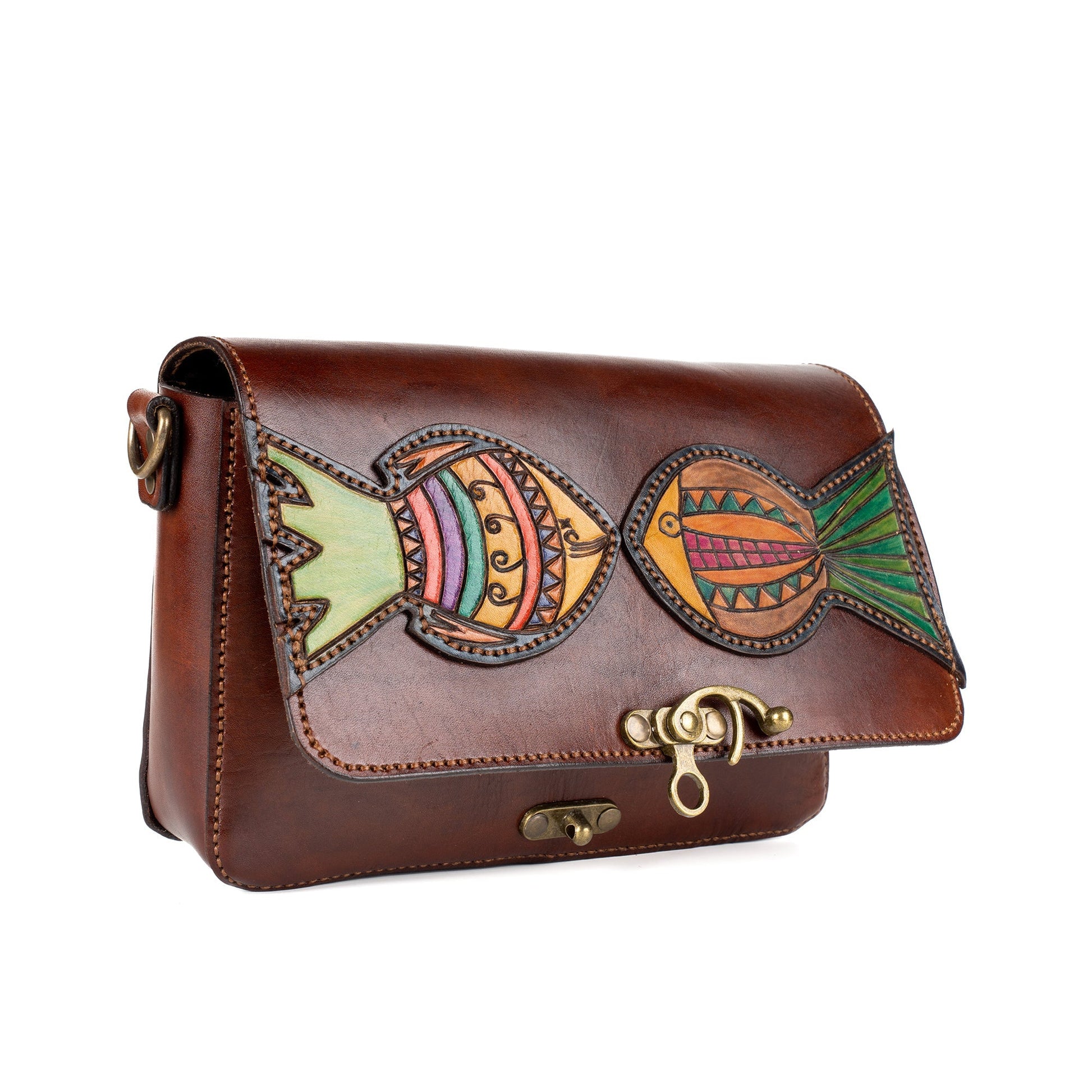 Brown Leather Carved & Crafted Hand Bags Licomedia