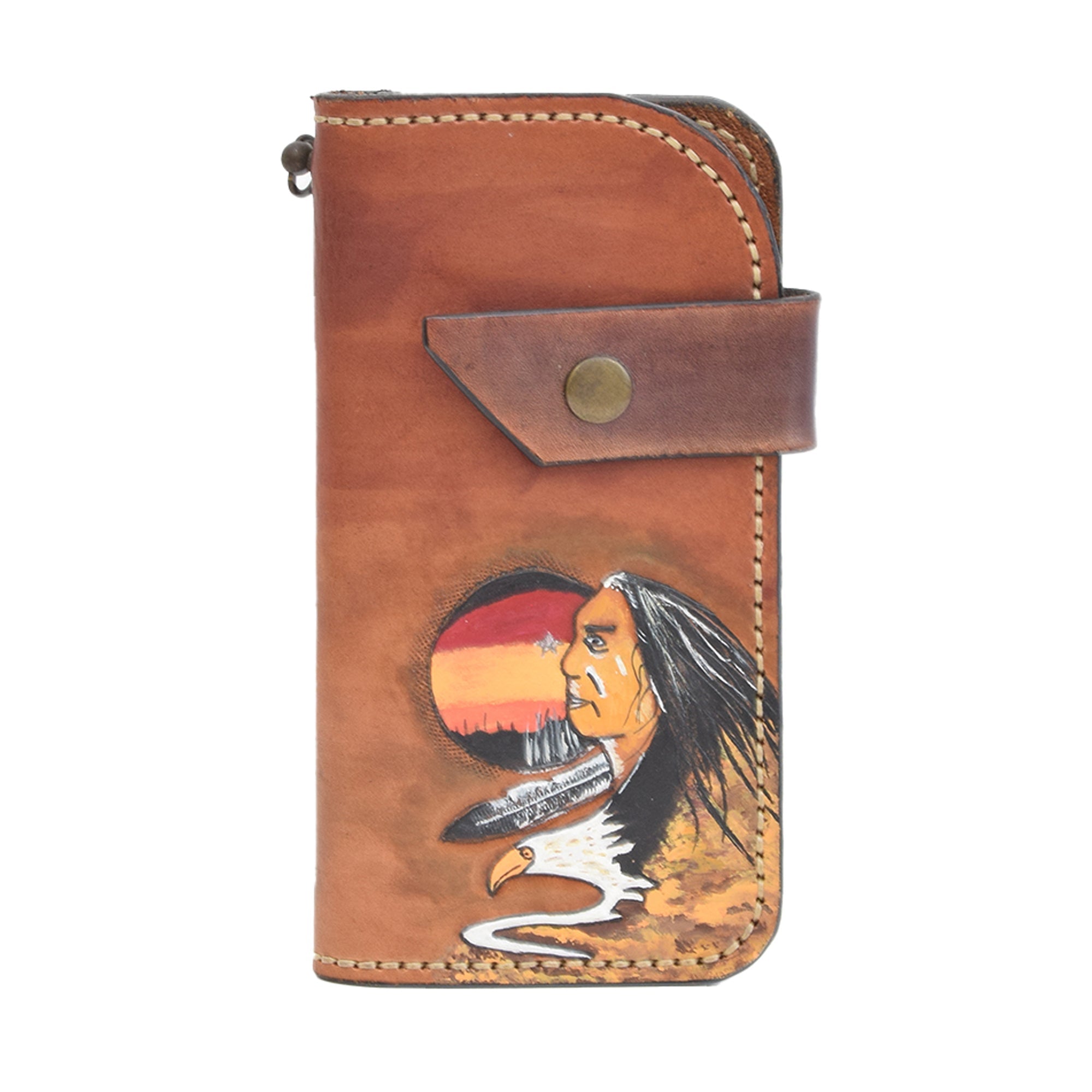 Brown Leather Carved & Crafted Wallet Old Mohican