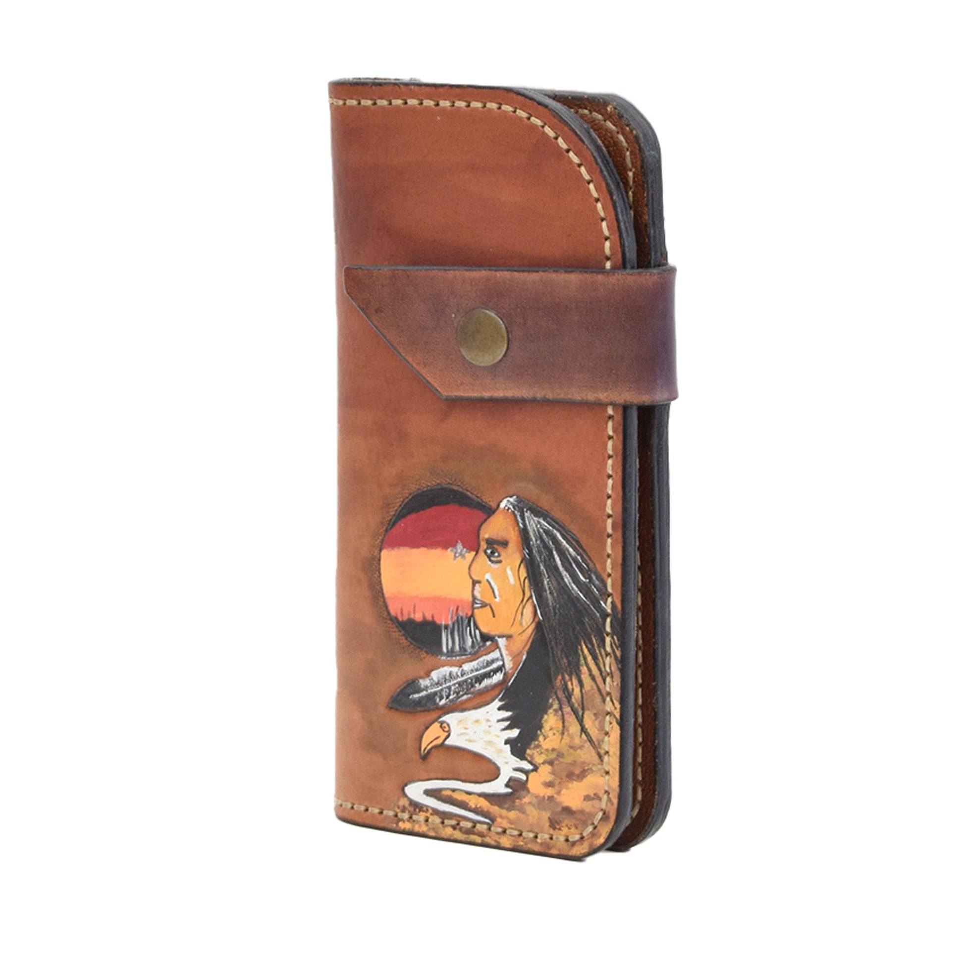 Brown Leather Carved & Crafted Wallet Old Mohican