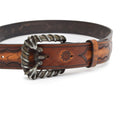 Chestnut Brown Carved & Crafted Leather Belt with Changeable Buckle Creed