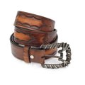 Chestnut Brown Carved & Crafted Leather Belt with Changeable Buckle Creed