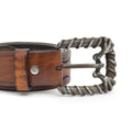 Chestnut Brown Carved & Crafted Leather Belt with Changeable Buckle Creed