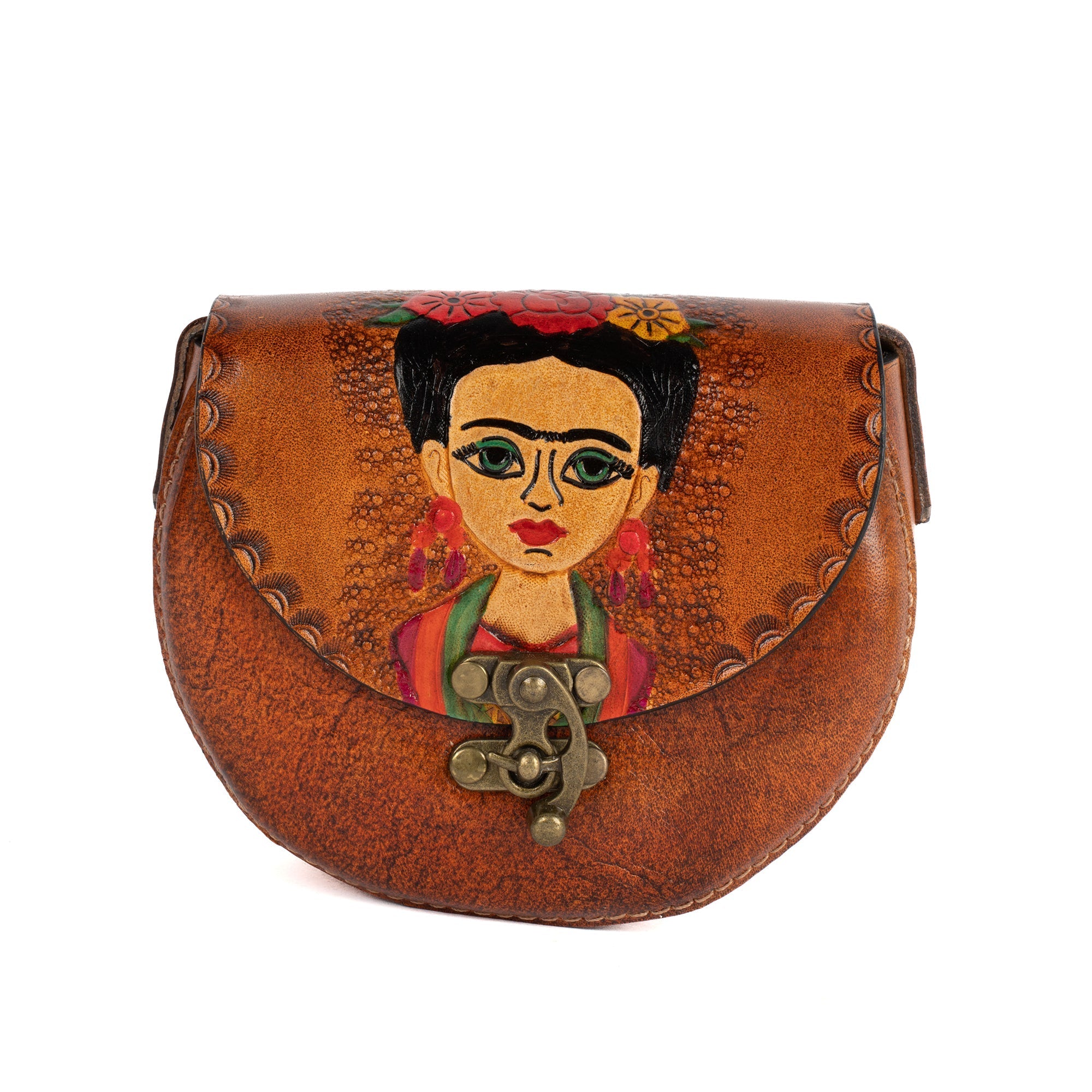 Chestnut Brown Leather Carved & Crafted Hand Bags Frida