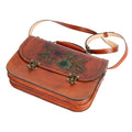 Chestnut Brown Leather Carved & Crafted Hand Bags Two Flowers