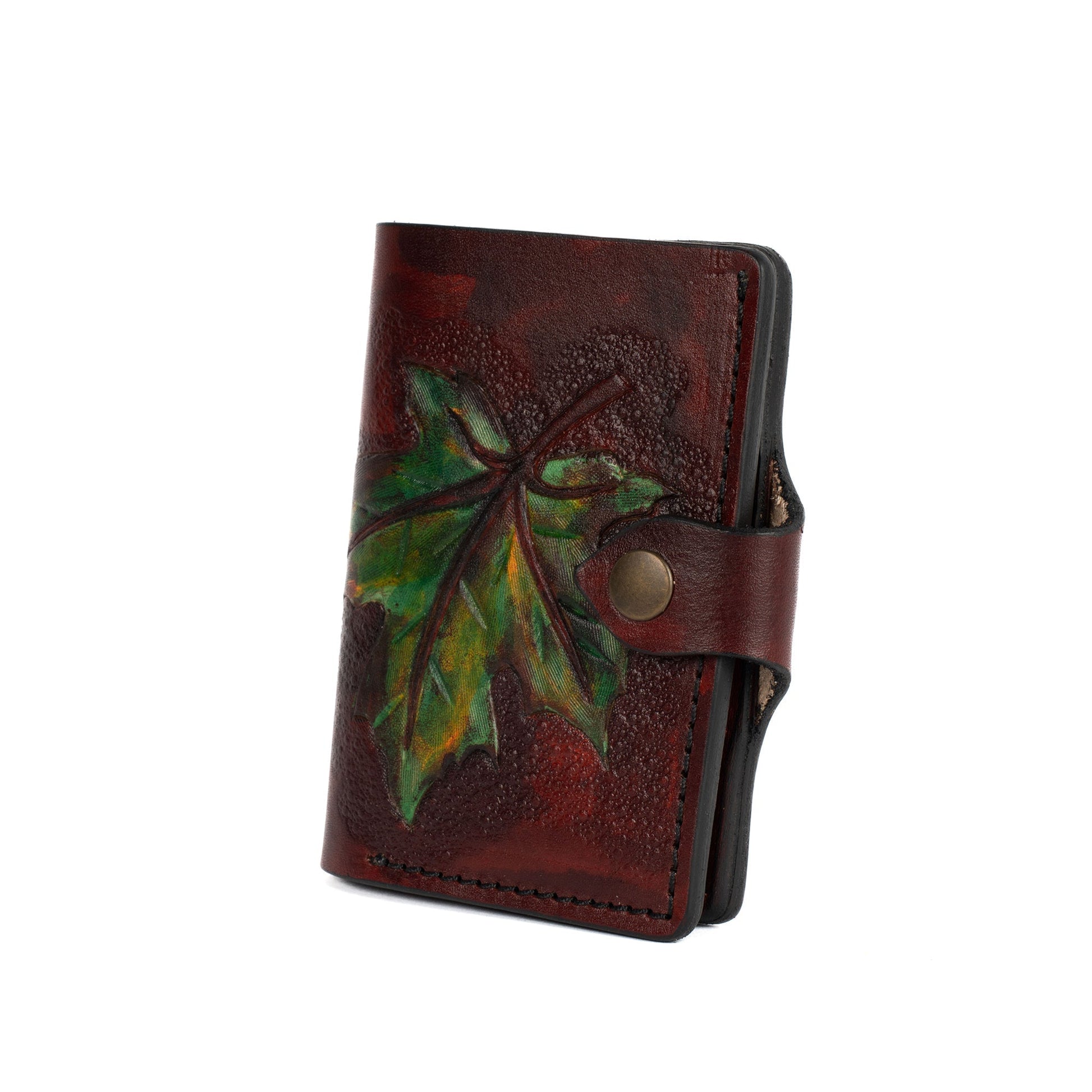 Chestnut Brown Leather Carved & Crafted Wallet Leaf