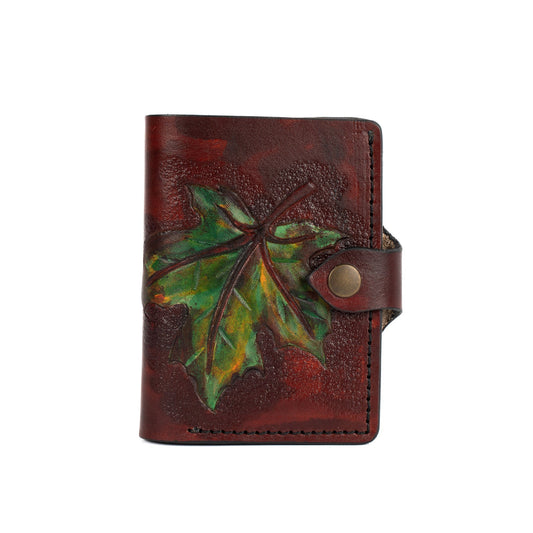 Chestnut Brown Leather Carved & Crafted Wallet Leaf