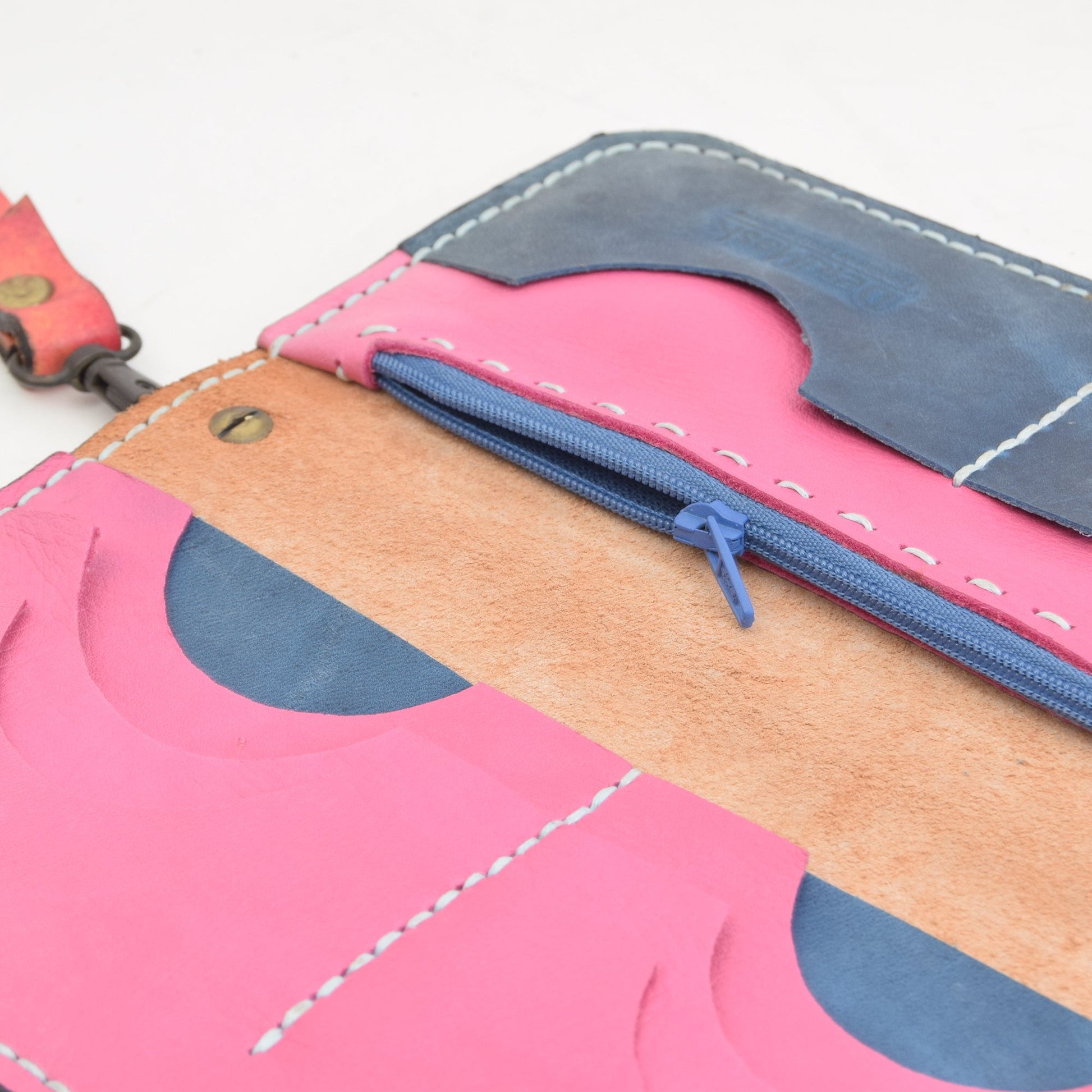 Colorfull Leather Carved & Crafted Wallet Flamingo