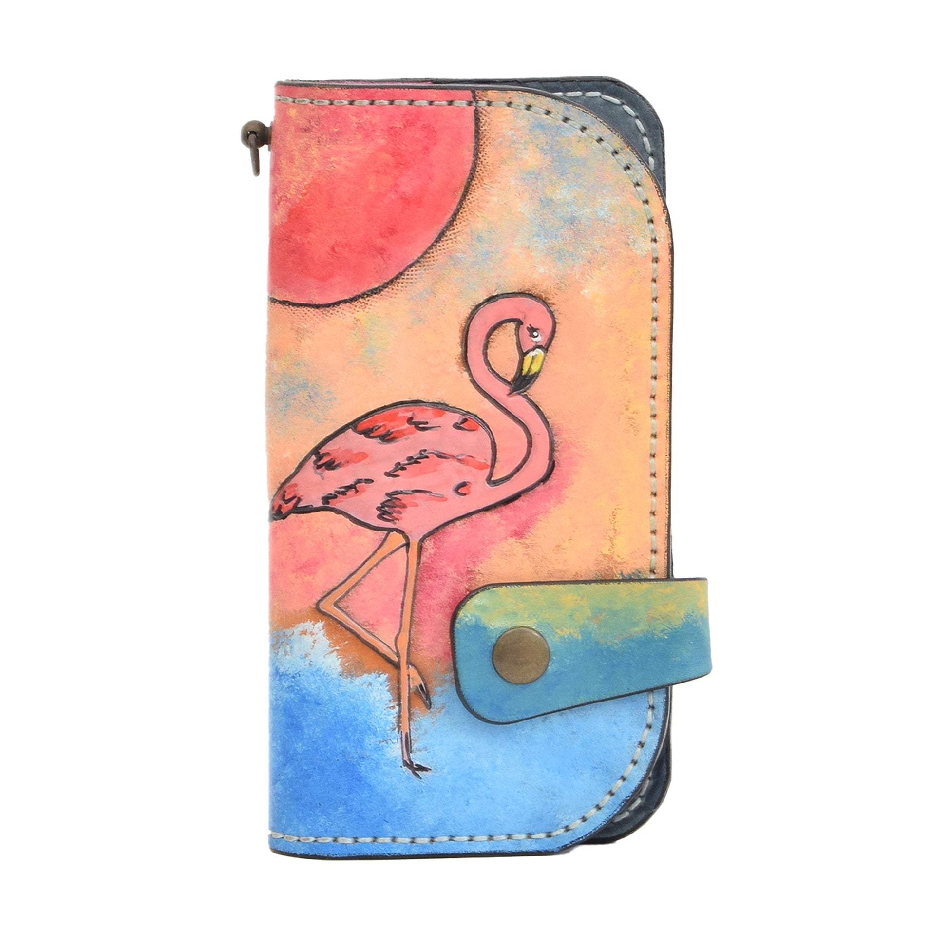 Colorfull Leather Carved & Crafted Wallet Flamingo