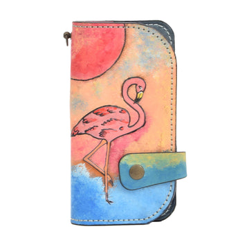 Colorfull Leather Carved & Crafted Wallet Flamingo