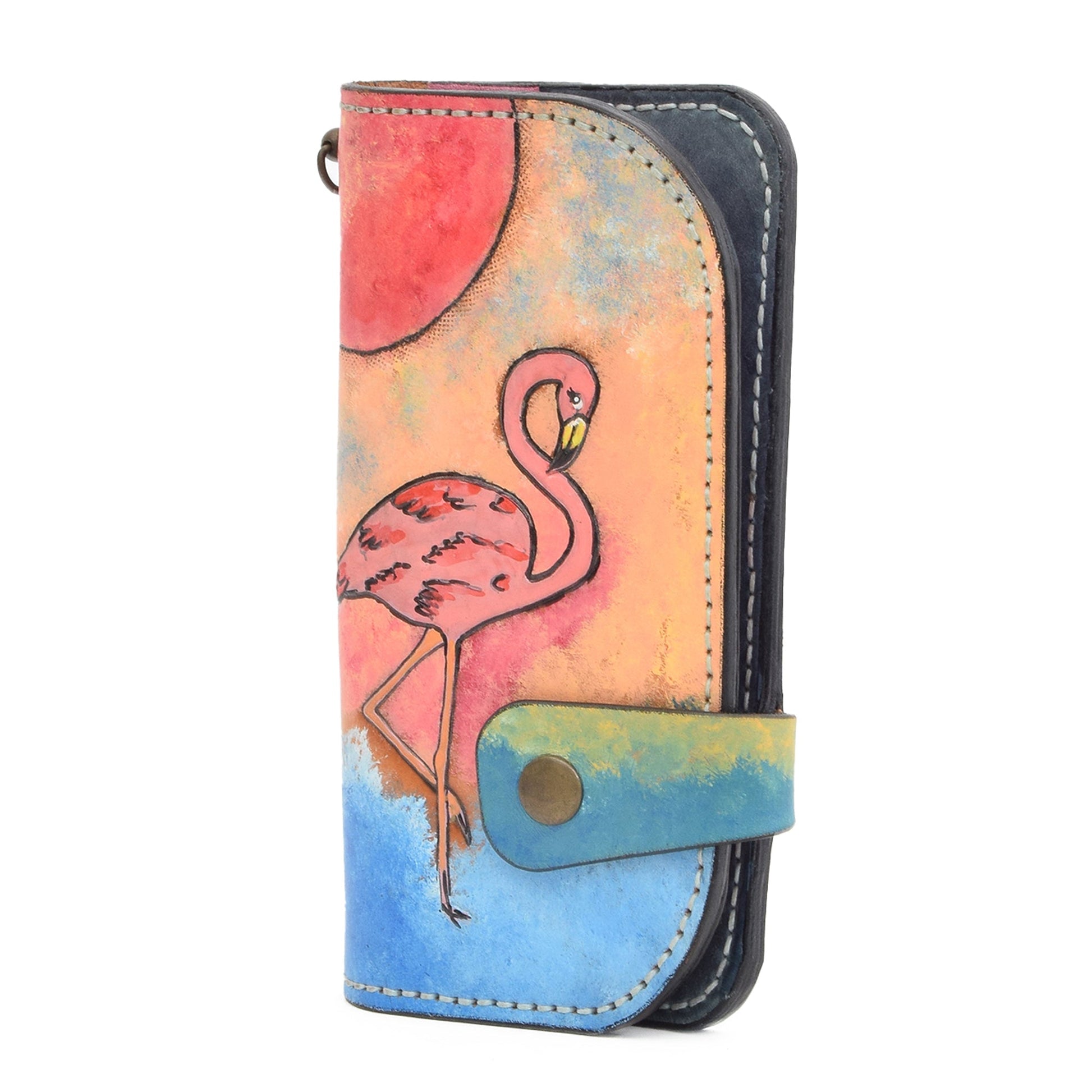 Colorfull Leather Carved & Crafted Wallet Flamingo