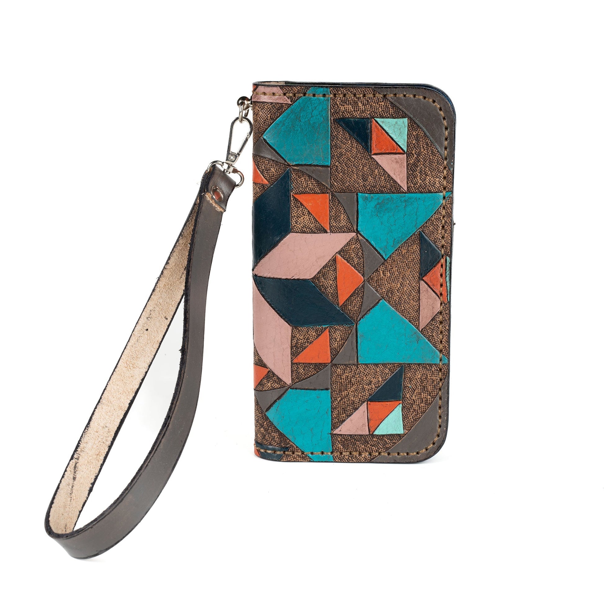 Colorfull Leather Carved & Crafted Wallet Geometric