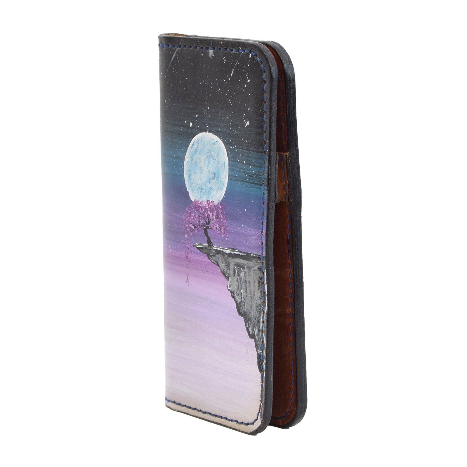 Colorfull Leather Carved & Crafted Wallet Moon