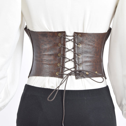 Cropped Leather Bustier Dark Brown Nora