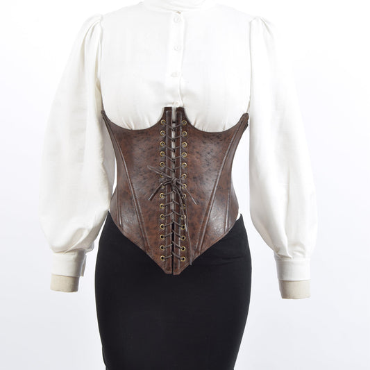 Cropped Leather Bustier Dark Brown Nora