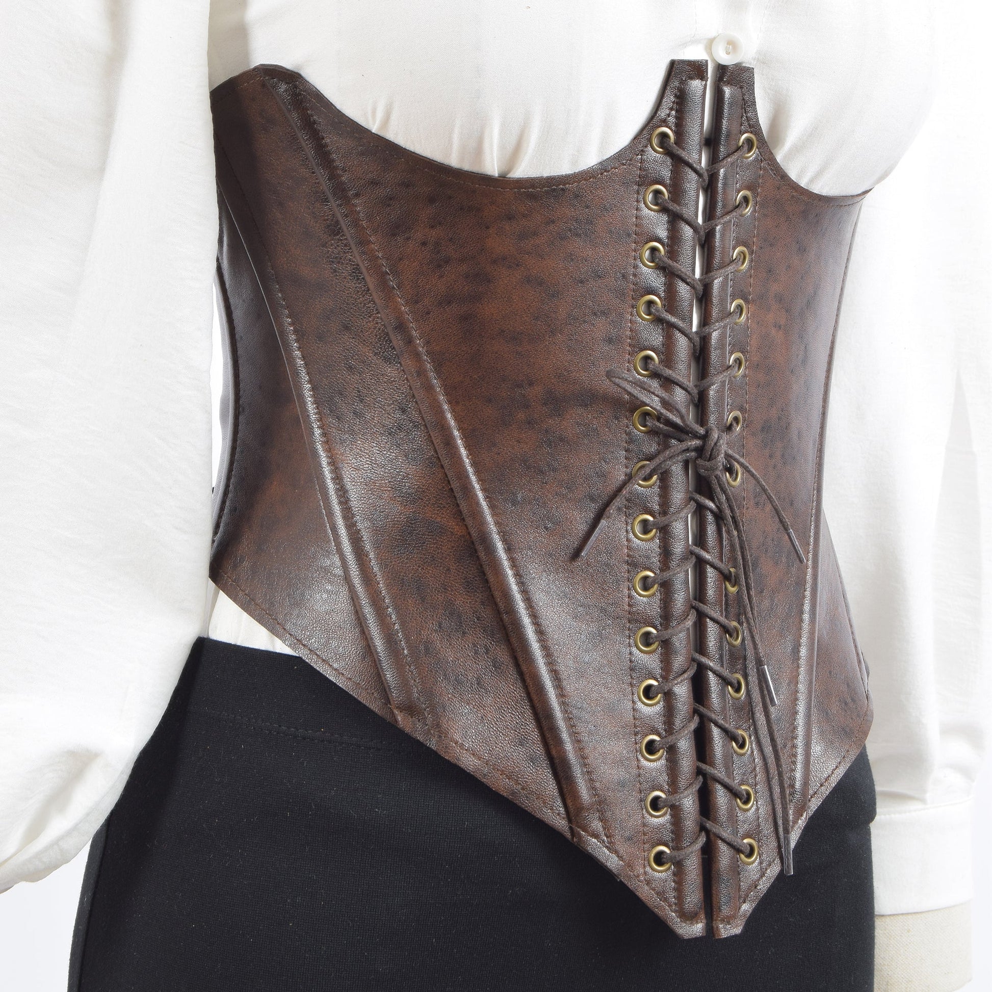 Cropped Leather Bustier Dark Brown Nora