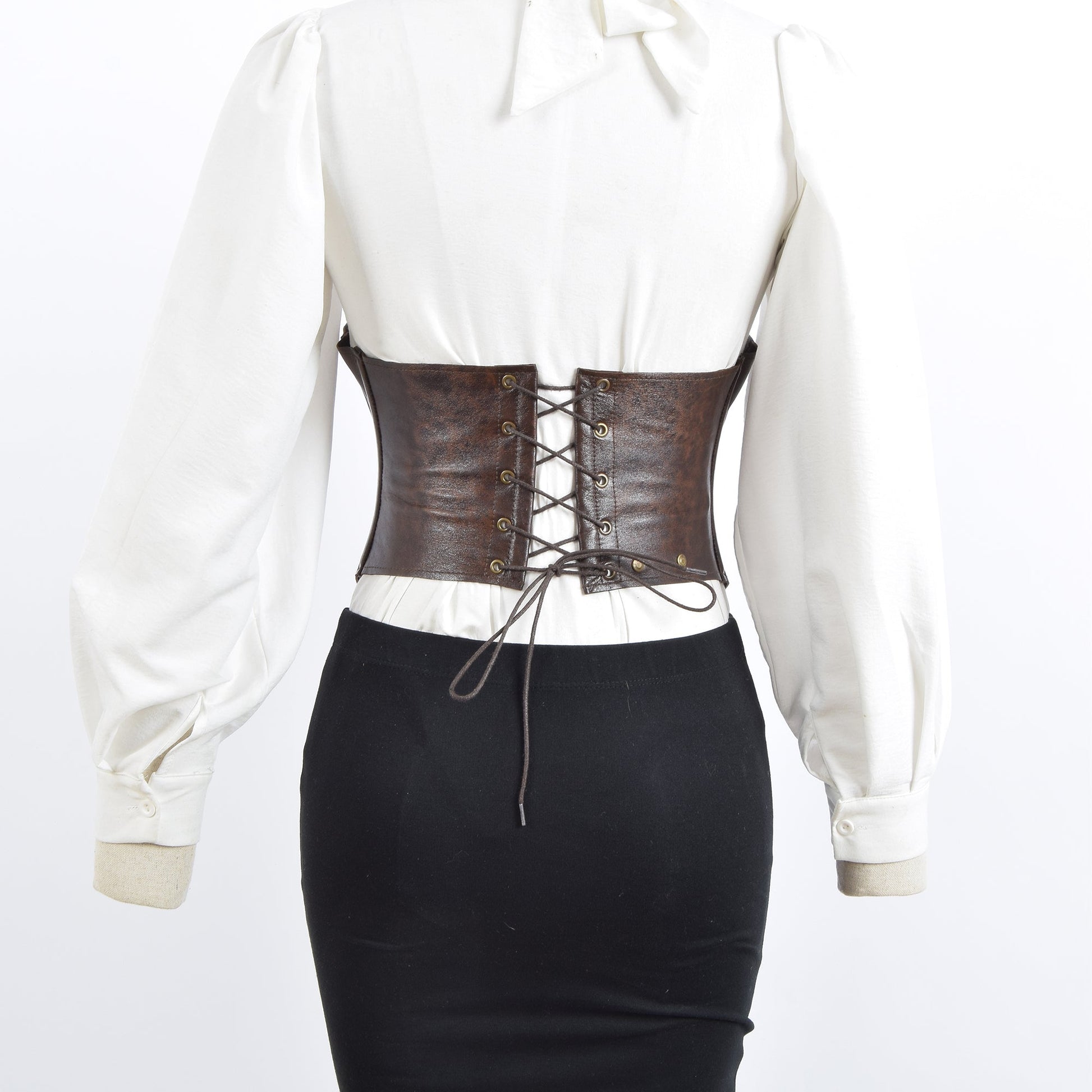 Cropped Leather Bustier Dark Brown Nora