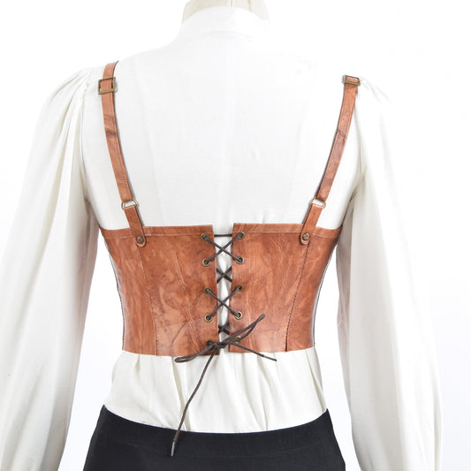 Cropped Leather Bustier Tan Lucy