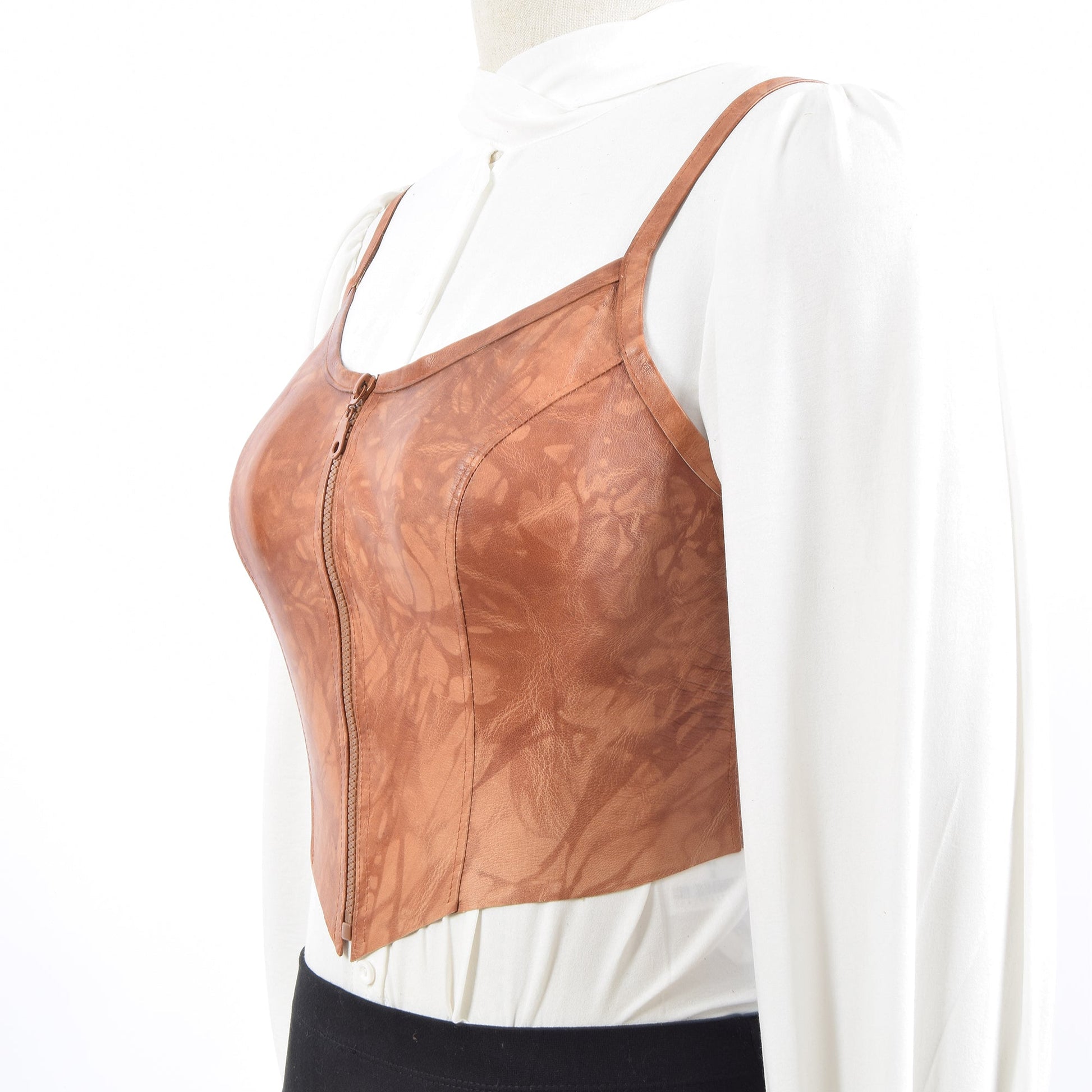 Cropped Leather Bustier Tan Lucy