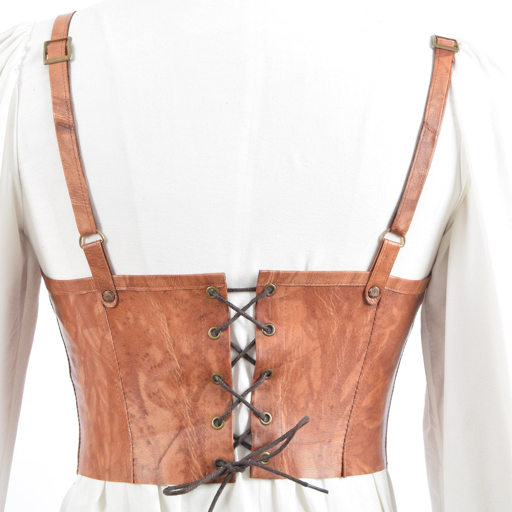 Cropped Leather Bustier Tan Lucy