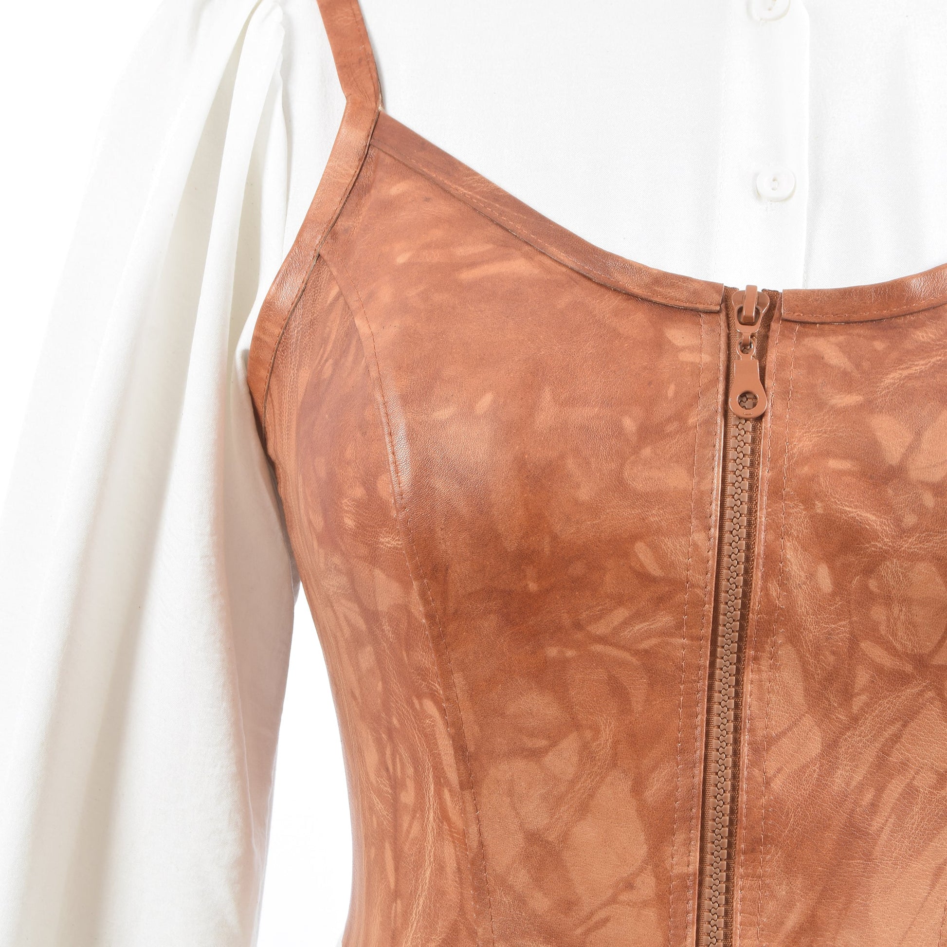 Cropped Leather Bustier Tan Lucy