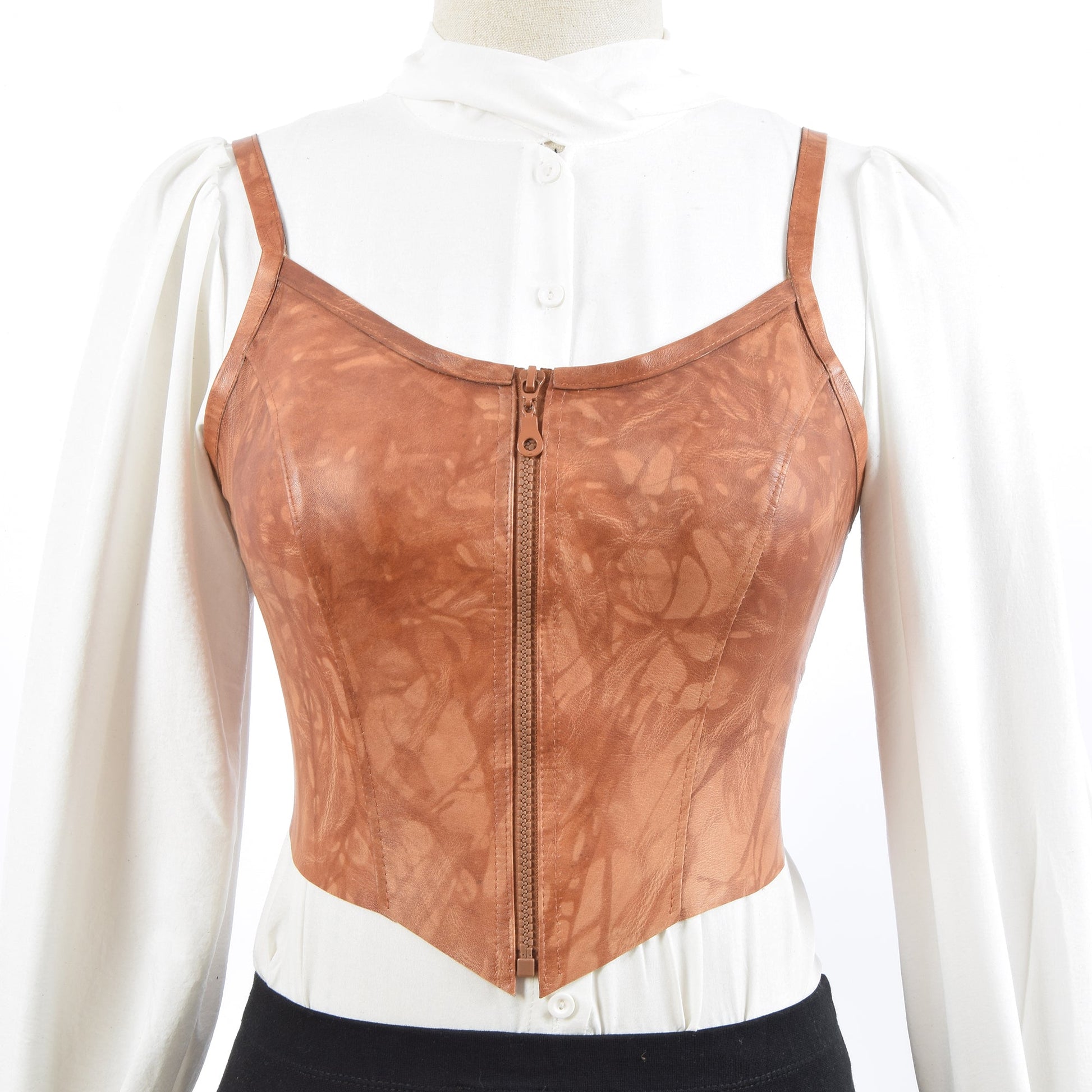 Cropped Leather Bustier Tan Lucy