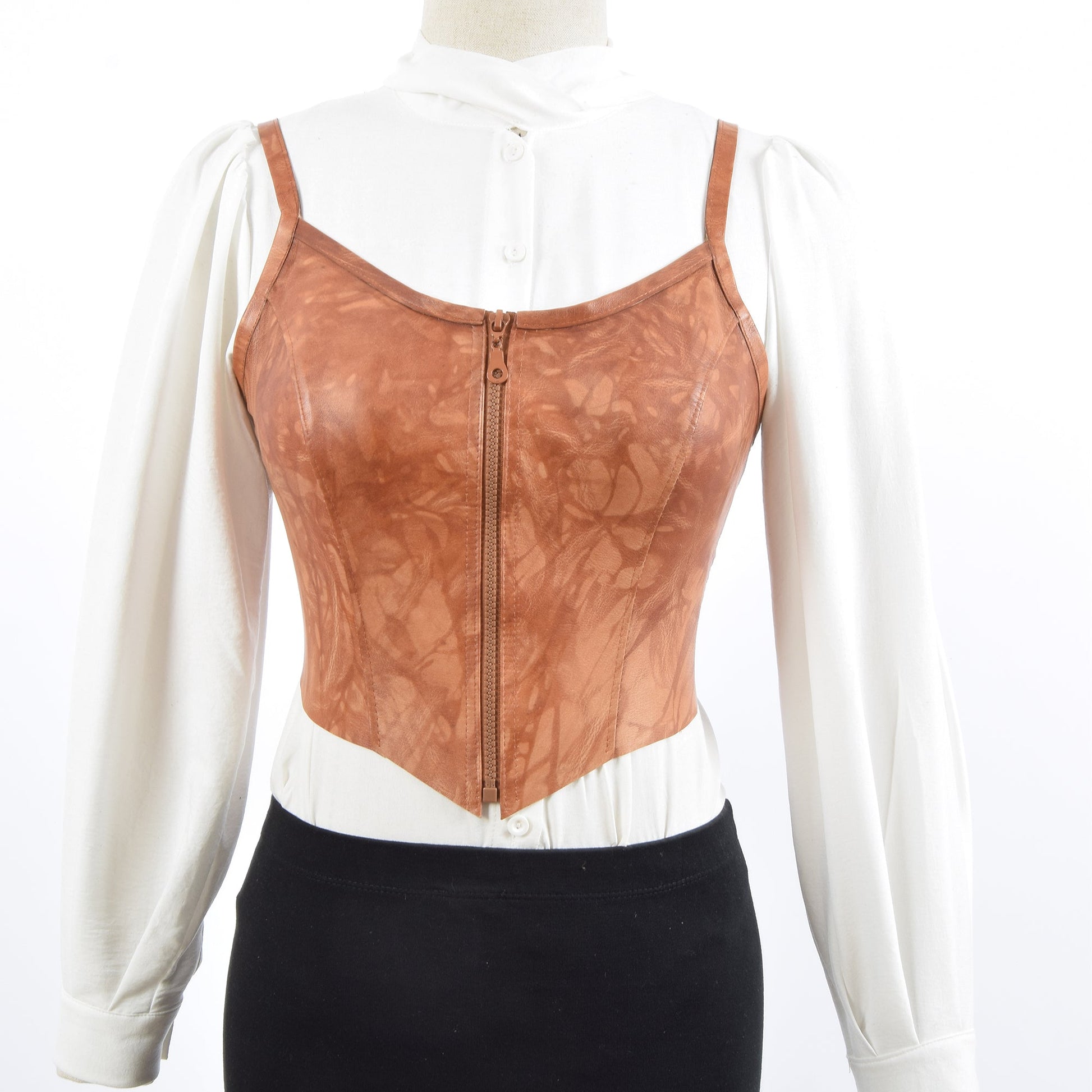 Cropped Leather Bustier Tan Lucy