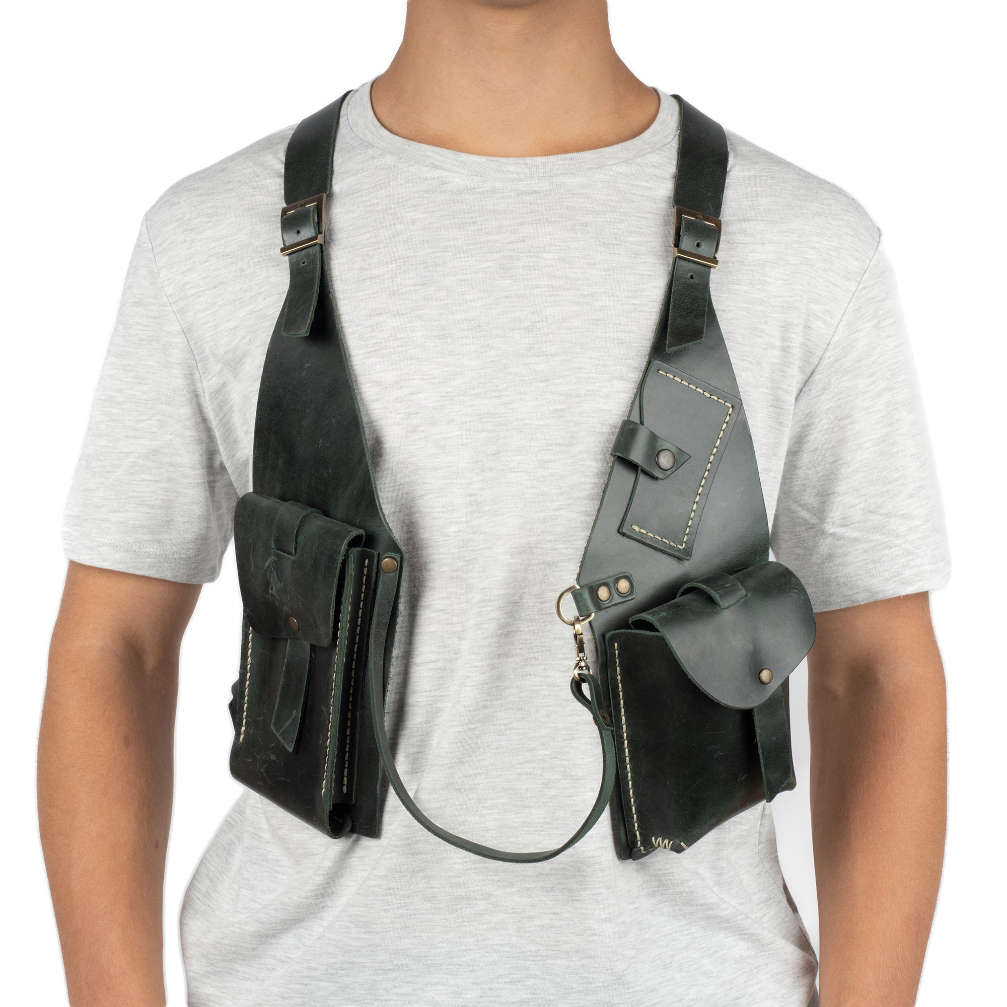 Dark Green Shoulder Leather Holster With Pocket Regulus