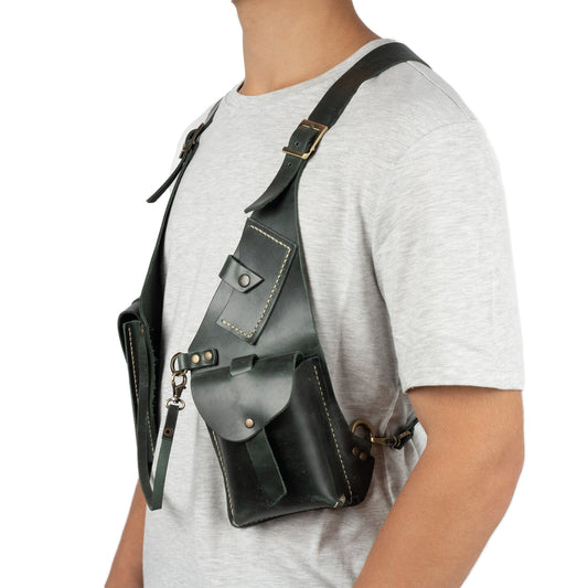 Dark Green Shoulder Leather Holster With Pocket Regulus