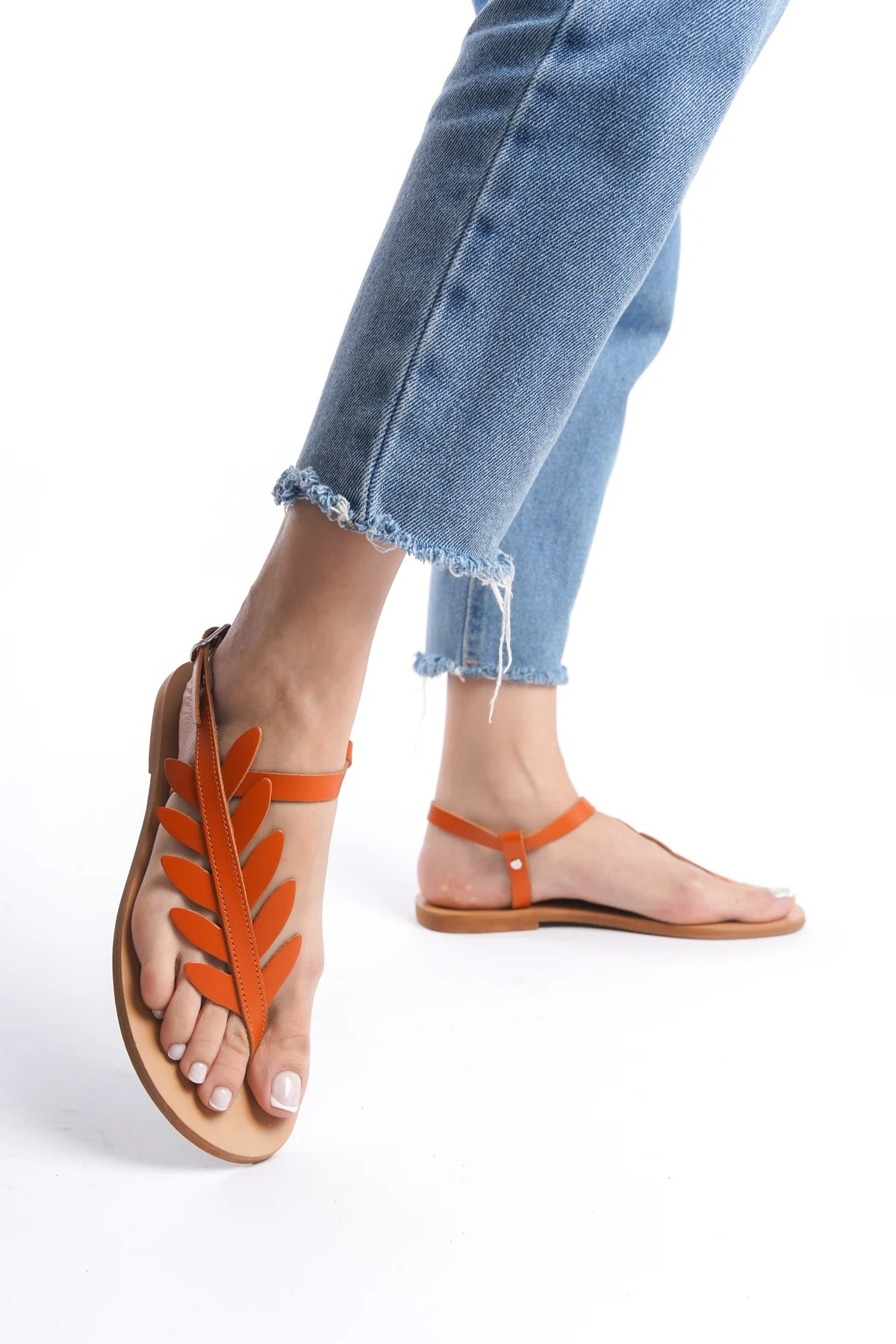 Cora Orange Leather Women's Sandals