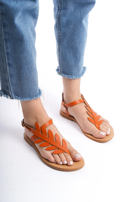 Cora Orange Leather Women's Sandals