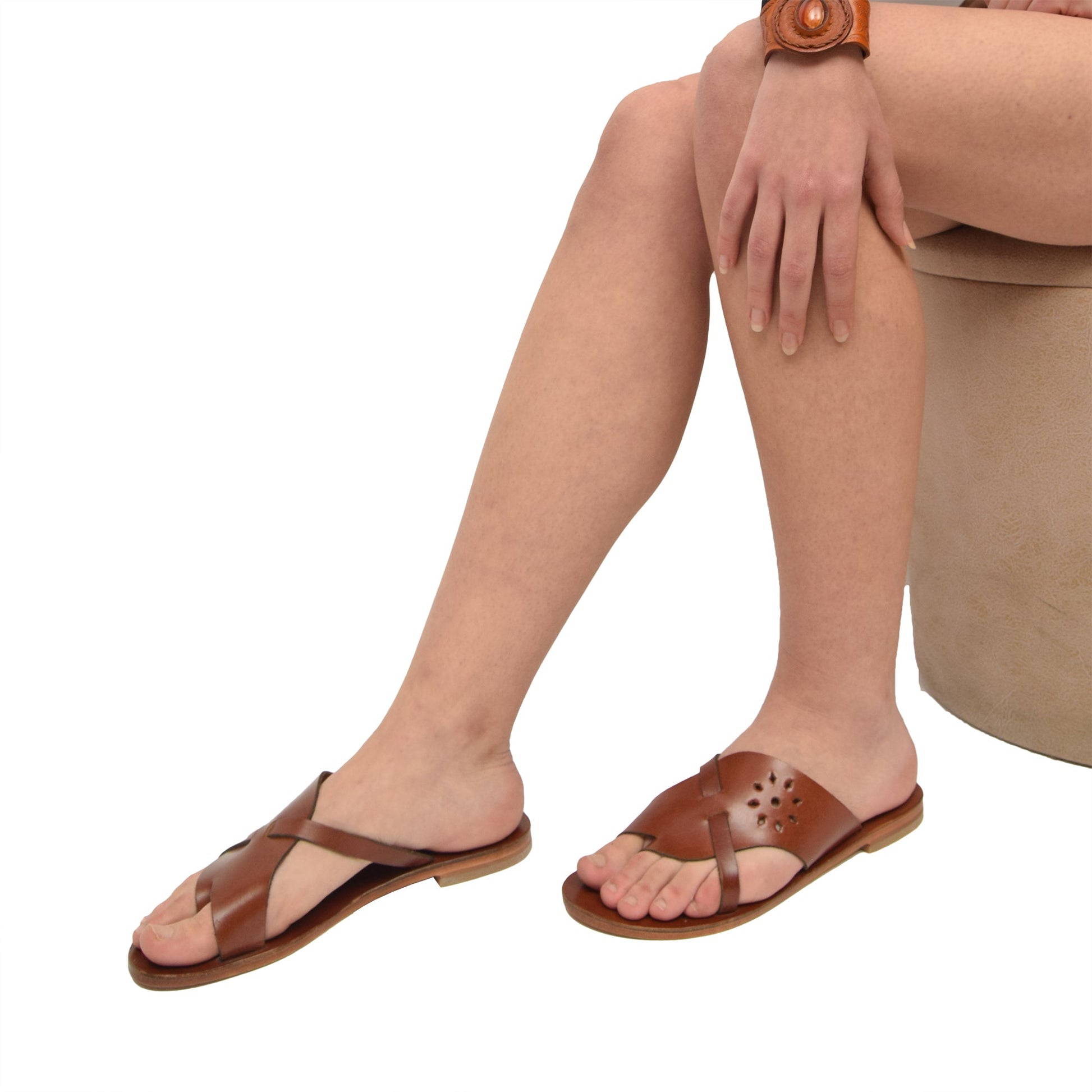 Euterpe Chestnut Brown Leather Women’s Slippers