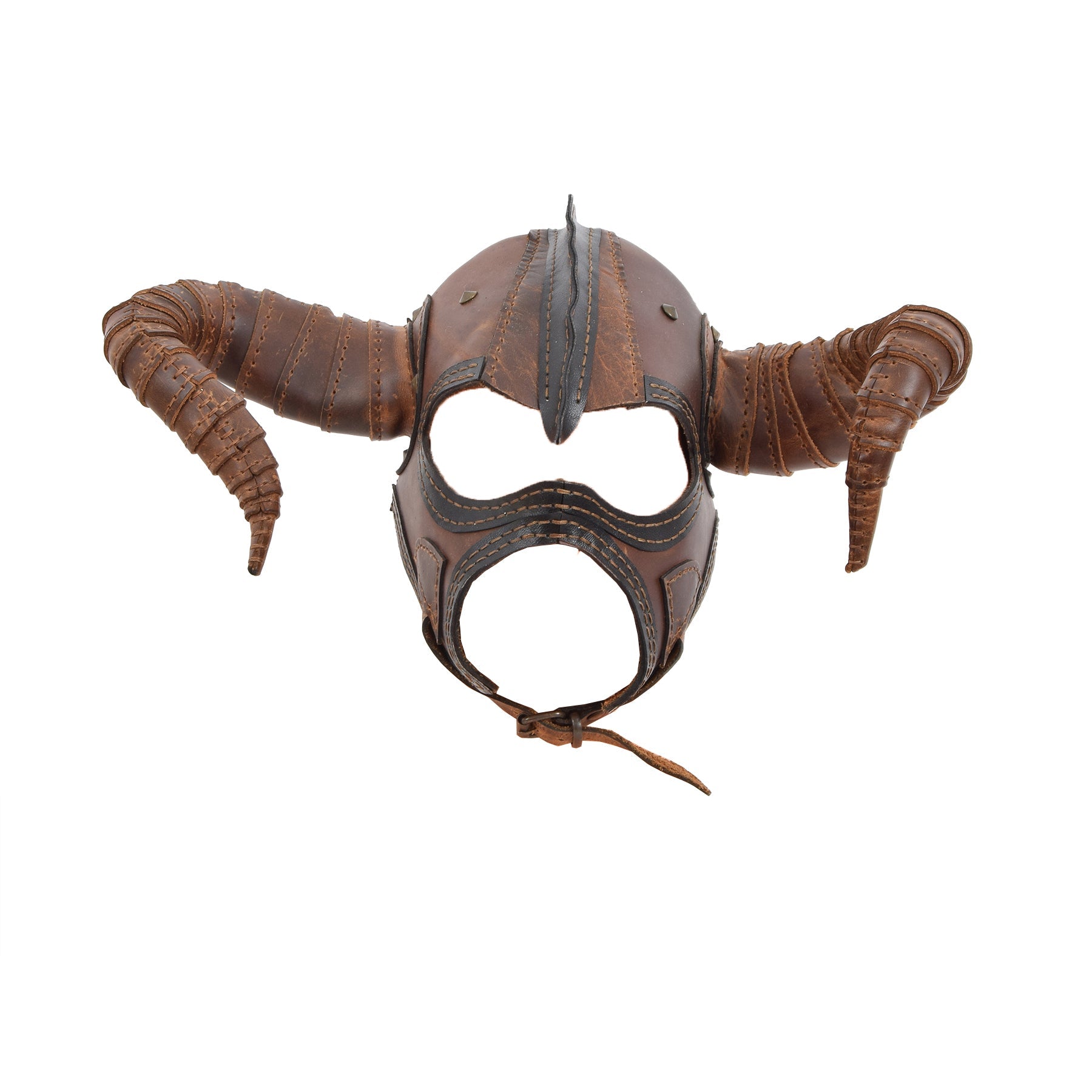 Full Face Wearable Horned Leather Mask