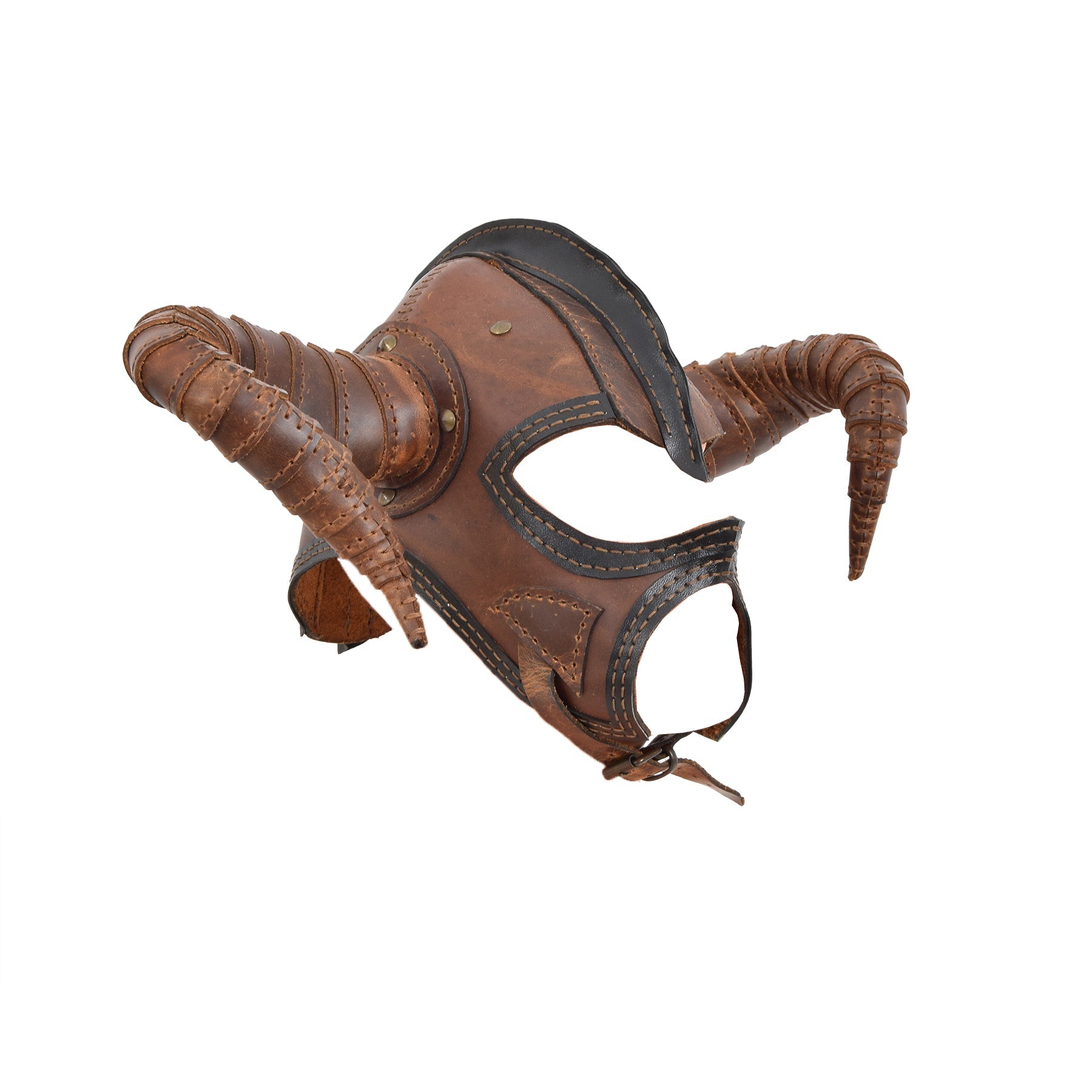 Full Face Wearable Horned Leather Mask