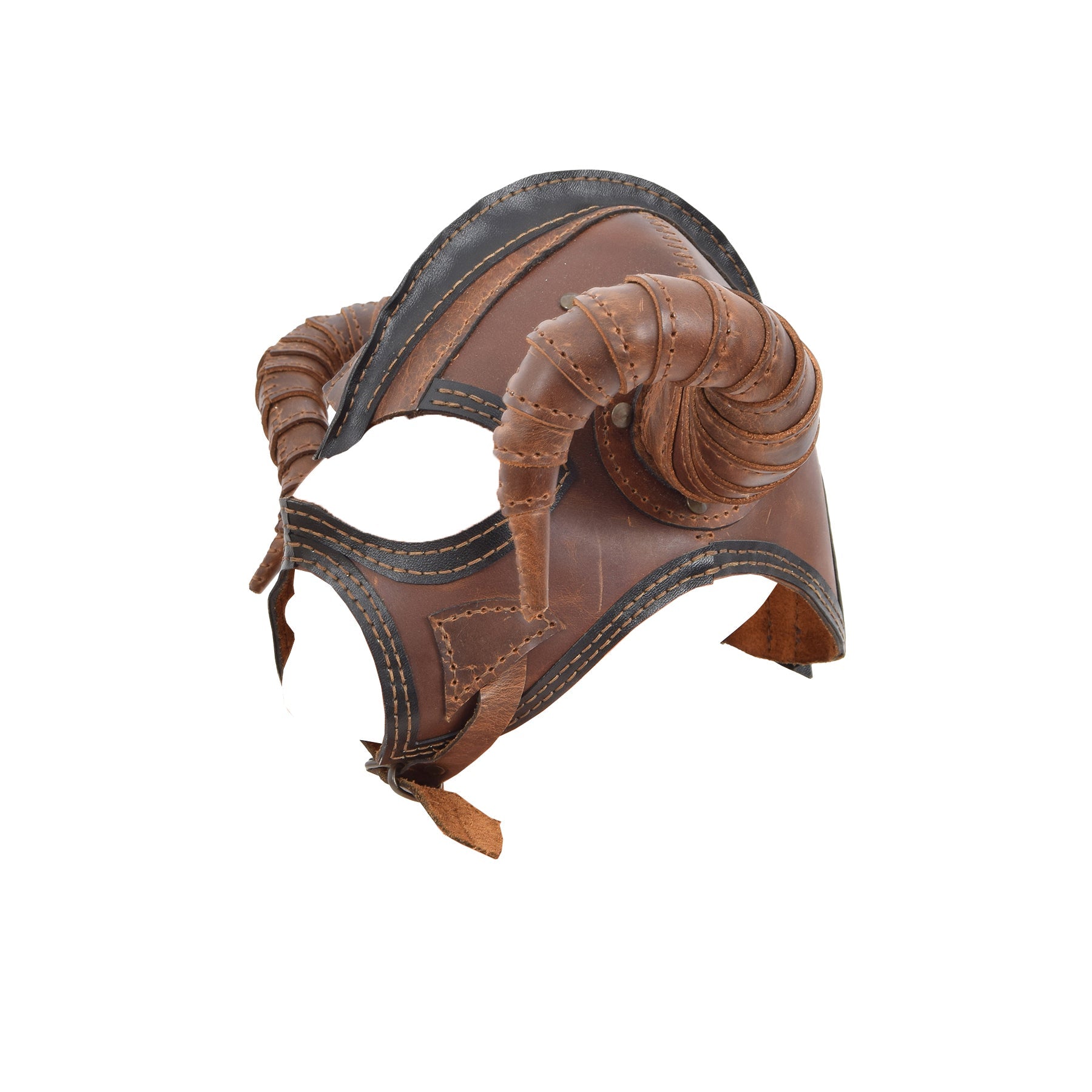 Full Face Wearable Horned Leather Mask