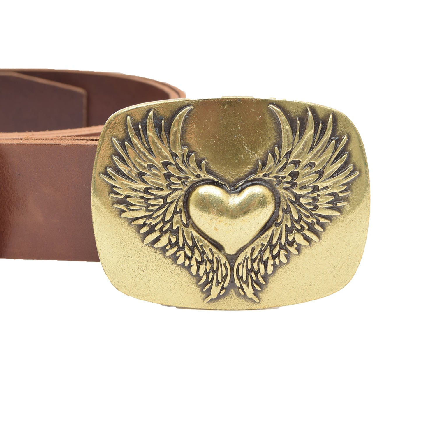 Gold Toned Removable Metal Belt Buckle Heart of Wings